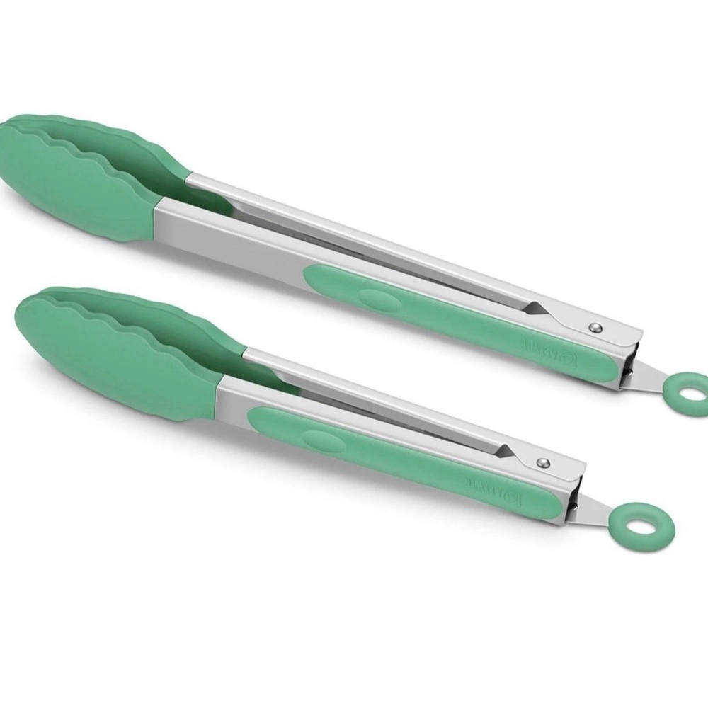 Set of 2 Kitchen Tongs, Premium Stainless Steel Locking 9-Inch  12-Inch Silic...